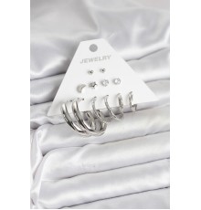 Pirinç Gümüş Renk Halka Modelli 6 Çift Kadın Küpe - TJ-BKP11335