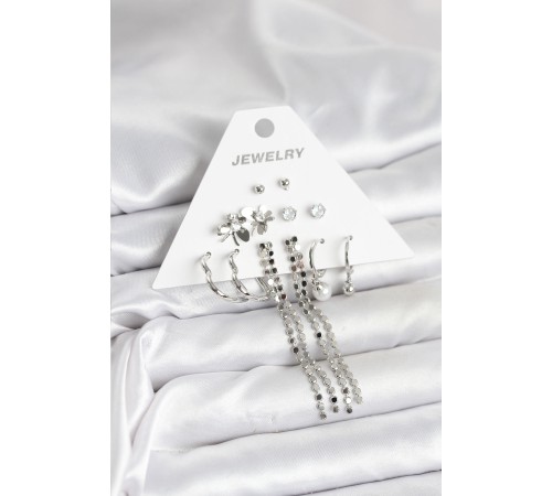 Pirinç Gümüş Renk 6 Çift Kadın Küpe - TJ-BKP11336