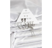 Gümüş Renk Pirinç 6'lı Kadın Küpe Seti - TJ-BKP11337