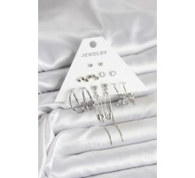 Gümüş Renk 6'lı Pirinç Küpe Seti - TJ-BKP11339