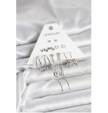 Gümüş Renk 6'lı Pirinç Küpe Seti - TJ-BKP11339