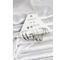 Pirinç Gümüş Renk 6 Çift Kadın Küpe Seti - TJ-BKP11340