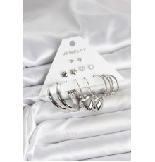 Pirinç Gümüş Renk 6 Çift Kadın Küpe Seti - TJ-BKP11340