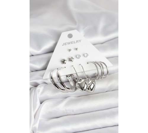 Pirinç Gümüş Renk 6 Çift Kadın Küpe Seti - TJ-BKP11340