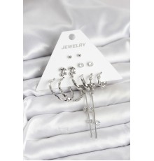 Gümüş Renk Pirinç 6'lı Kadın Küpe Seti - TJ-BKP11341