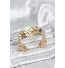 Gold Renk Pirinç Levha Yaprak Model Kadın Bileklik - TJ-BB8052