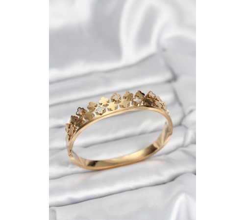 316L Çelik Gold Renk Minimal Yoncalı Kadın Kelepçe Bileklik - TJ-BB8072