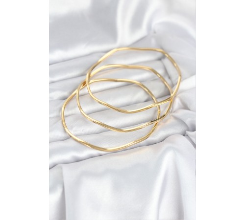 316L Çelik Gold Renk 65 mm Ajda Zikzak Model 3lü Kadın Bileklik - TJ-BB8075