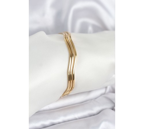 316L Çelik Gold Renk 65 mm Ajda Zikzak Model 3lü Kadın Bileklik - TJ-BB8075