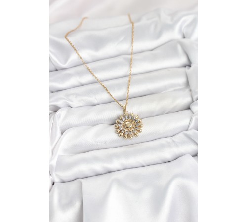 316L Çelik Zincir Gold Renk Güneş Model Kadın Kolye - TJ-BKO10605