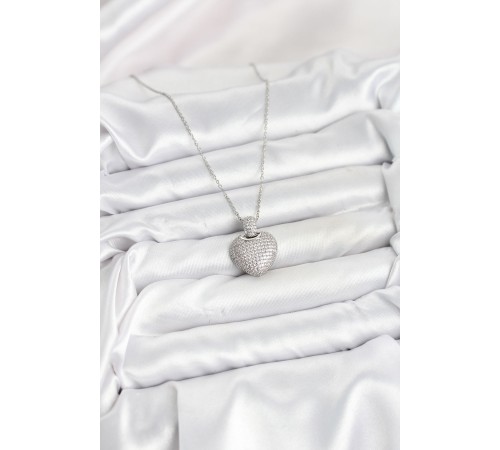 316L Çelik Zincir Gümüş Renk Zirkon Taşlı Kalpli Kadın Kolye - TJ-BKO10606