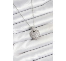 316L Çelik Zincir Gümüş Renk Zirkon Taşlı Kalpli Kadın Kolye - TJ-BKO10606