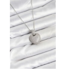 316L Çelik Zincir Gümüş Renk Zirkon Taşlı Kalpli Kadın Kolye - TJ-BKO10606