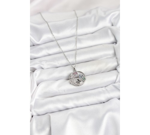 316L Çelik Zincir Gümüş Renk Zirkon Taşlı Kelebekli Kadın Kolye - TJ-BKO10608