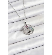 316L Çelik Zincir Gümüş Renk Zirkon Taşlı Kelebekli Kadın Kolye - TJ-BKO10608