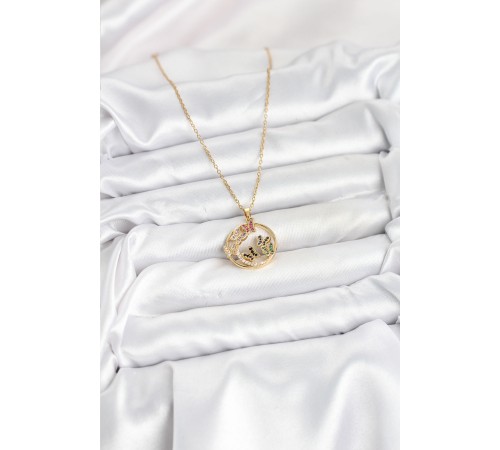 316L Çelik Zincir Gold Renk Zirkon Taşlı Kelebekli Kadın Kolye - TJ-BKO10609