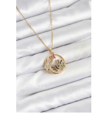 316L Çelik Zincir Gold Renk Zirkon Taşlı Kelebekli Kadın Kolye - TJ-BKO10609