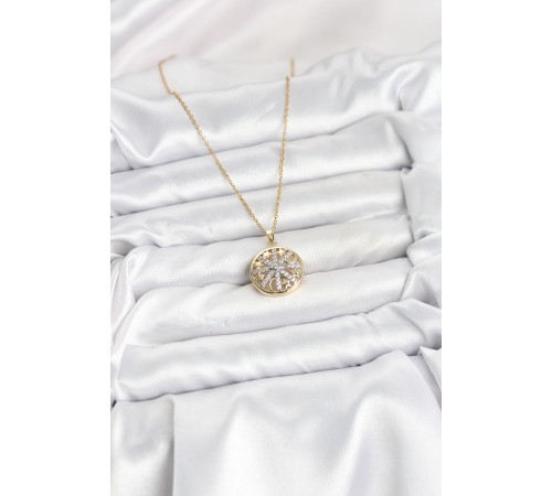 316L Çelik Zincir Gold Renk Zirkon Taşlı Kadın Kolye - TJ-BKO10611