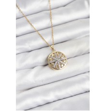 316L Çelik Zincir Gold Renk Zirkon Taşlı Kadın Kolye - TJ-BKO10611