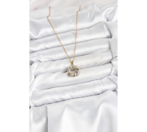 316L Çelik Zincir Gold Renk Zirkon Taşlı Sarmal Model Kadın Kolye - TJ-BKO10612