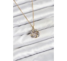 316L Çelik Zincir Gold Renk Zirkon Taşlı Sarmal Model Kadın Kolye - TJ-BKO10612