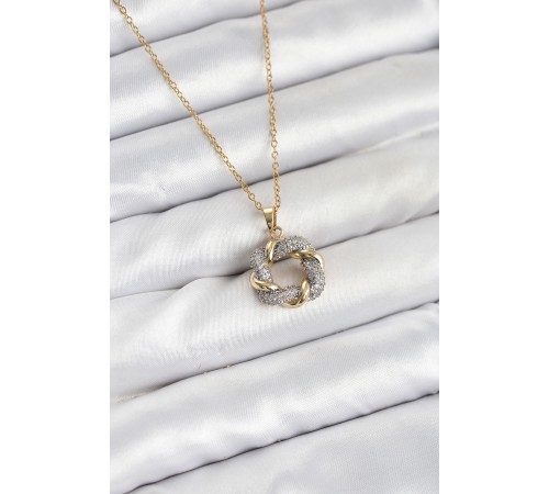 316L Çelik Zincir Gold Renk Zirkon Taşlı Sarmal Model Kadın Kolye - TJ-BKO10612