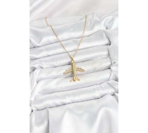 316L Çelik Zincir Gold Renk Uçak Model Kadın Kolye - TJ-BKO10615