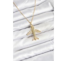 316L Çelik Zincir Gold Renk Uçak Model Kadın Kolye - TJ-BKO10615