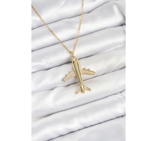 316L Çelik Zincir Gold Renk Uçak Model Kadın Kolye - TJ-BKO10615