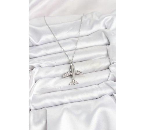 316L Çelik Zincir Gümüş Renk Uçak Model Kadın Kolye - TJ-BKO10616