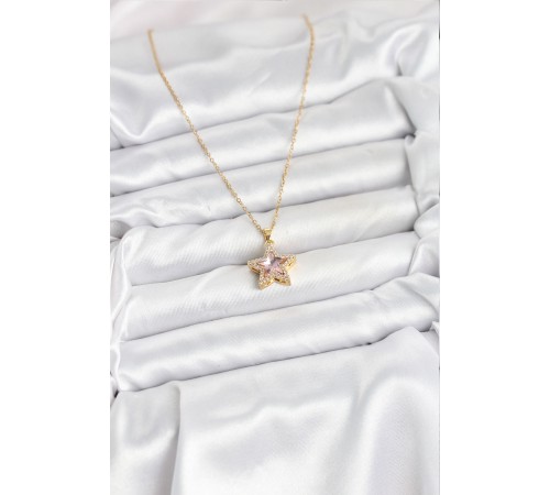 316L Çelik Zincir Pembe Taşlı Yıldız Model Kadın Kolye - TJ-BKO10619