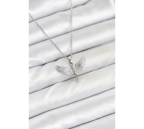 316L Çelik Zincir Gümüş Renk Melek Model Kadın Kolye - TJ-BKO10622