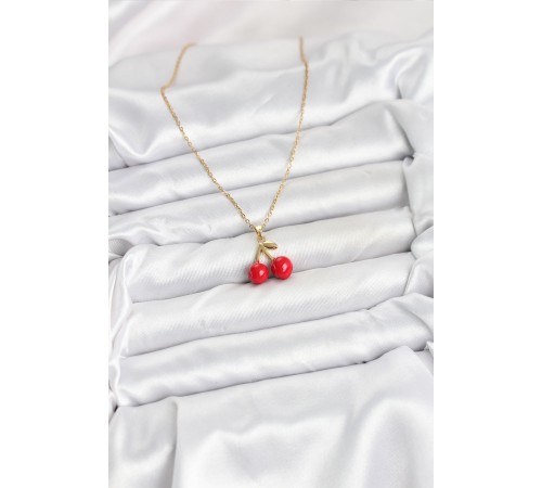 316L Çelik Zincir Gold Renk Kiraz Model Kadın Kolye - TJ-BKO10623