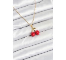 316L Çelik Zincir Gold Renk Kiraz Model Kadın Kolye - TJ-BKO10623