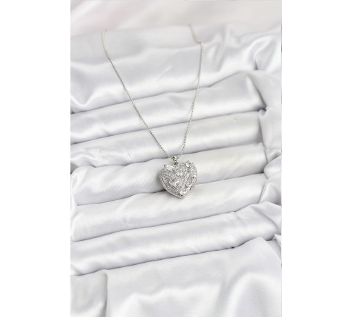 316L Çelik Zincir Gümüş Zirkon Taşlı Kalpli Kadın Kolye - TJ-BKO10625