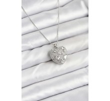 316L Çelik Zincir Gümüş Zirkon Taşlı Kalpli Kadın Kolye - TJ-BKO10625