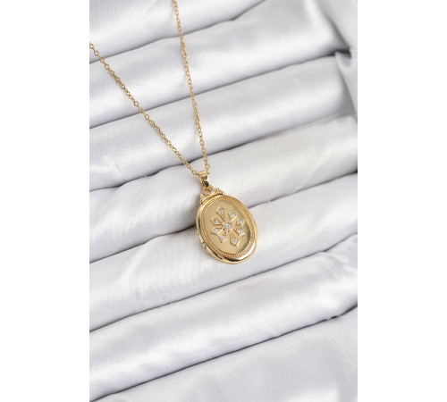 316L Çelik Zincir Gold Renk Kapaklı Açılabilir Model Kadın Kolye - TJ-BKO10626