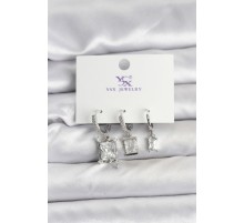 Gümüş Renk Zirkon Taşlı Kadın Küpe - TJ-BKP11343