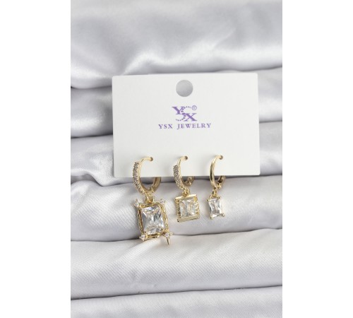 Gold Renk Zirkon Taşlı Kadın Küpe - TJ-BKP11344