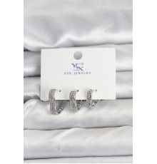 Gümüş Renk Pirinç Zirkon Taşlı Kalpli Kadın Küpe - TJ-BKP11345