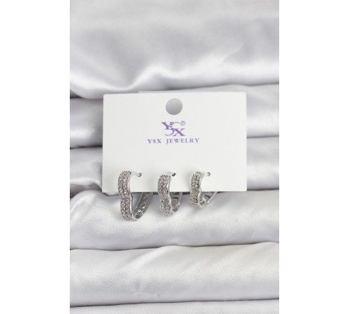 Gümüş Renk Pirinç Zirkon Taşlı Kalpli Kadın Küpe - TJ-BKP11345