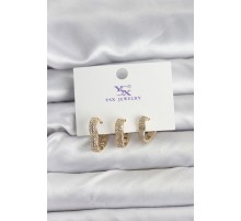 Gold Renk Pirinç Zirkon Taşlı Kalpli Kadın Küpe - TJ-BKP11346