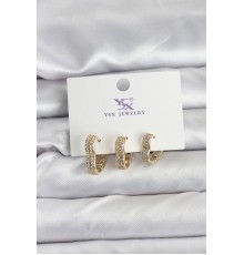 Gold Renk Pirinç Zirkon Taşlı Kalpli Kadın Küpe - TJ-BKP11346