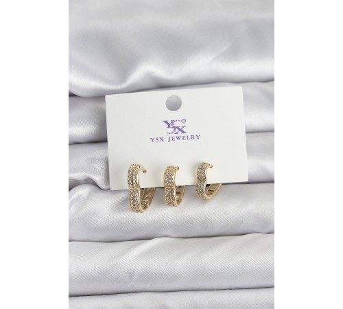 Gold Renk Pirinç Zirkon Taşlı Kalpli Kadın Küpe - TJ-BKP11346