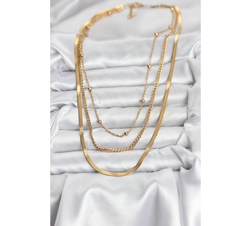 316L Çelik Gold Renk 3'lü Kadın Kolye - TJ-BKO10630