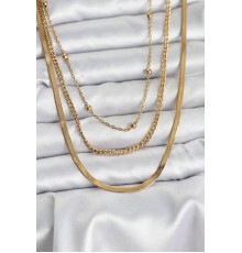 316L Çelik Gold Renk 3'lü Kadın Kolye - TJ-BKO10630