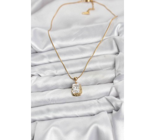 316L Çelik Zincir Gold Renk Zirkon Taşlı Kadın Kolye - TJ-BKO10633