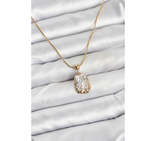 316L Çelik Zincir Gold Renk Zirkon Taşlı Kadın Kolye - TJ-BKO10633