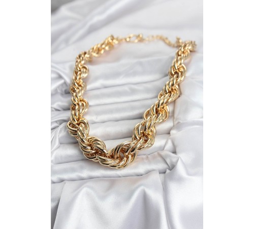 Pirinç Gold Renk Sarmal Halat Model Kadın Kolye - TJ-BKO10634