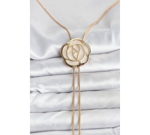 Pirinç Gold Renk Gül Model Asansörlü Kadın Kolye - TJ-BKO10636